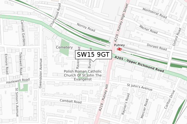 SW15 9GT map - large scale - OS Open Zoomstack (Ordnance Survey)