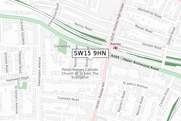 SW15 9HN map - large scale - OS Open Zoomstack (Ordnance Survey)