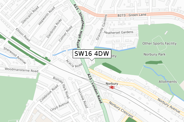 SW16 4DW map - large scale - OS Open Zoomstack (Ordnance Survey)