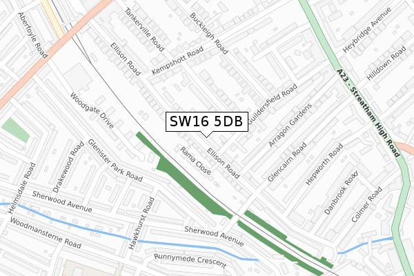 SW16 5DB map - large scale - OS Open Zoomstack (Ordnance Survey)