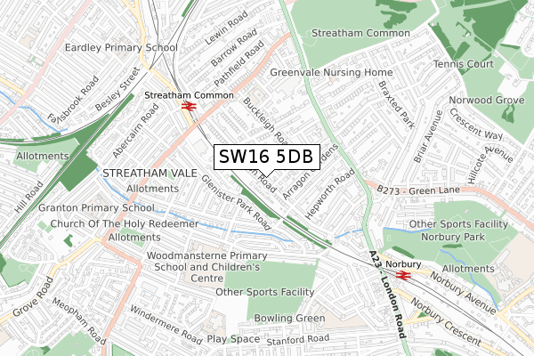 SW16 5DB map - small scale - OS Open Zoomstack (Ordnance Survey)