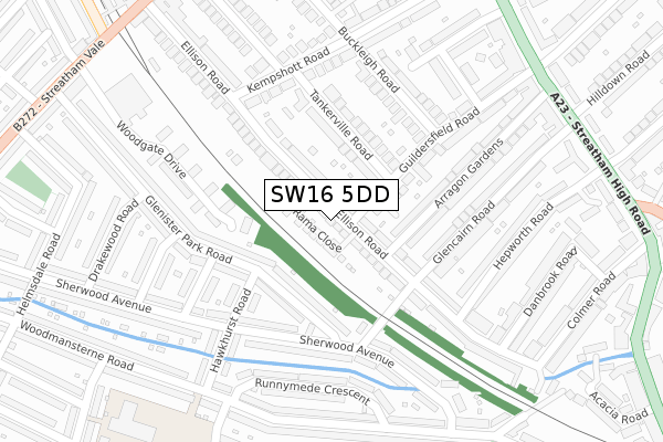 SW16 5DD map - large scale - OS Open Zoomstack (Ordnance Survey)