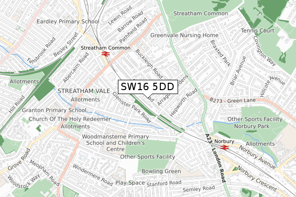 SW16 5DD map - small scale - OS Open Zoomstack (Ordnance Survey)