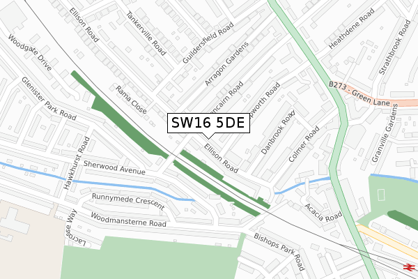 SW16 5DE map - large scale - OS Open Zoomstack (Ordnance Survey)