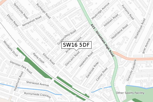 SW16 5DF map - large scale - OS Open Zoomstack (Ordnance Survey)