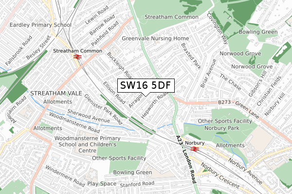 SW16 5DF map - small scale - OS Open Zoomstack (Ordnance Survey)