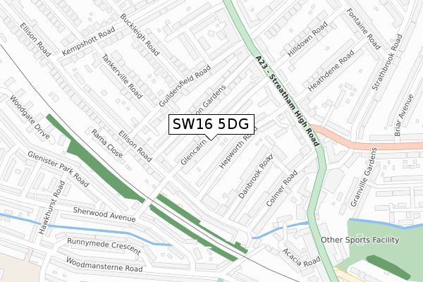 SW16 5DG map - large scale - OS Open Zoomstack (Ordnance Survey)