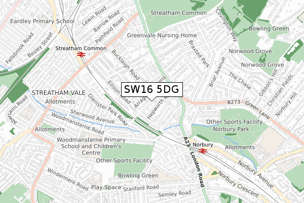 SW16 5DG map - small scale - OS Open Zoomstack (Ordnance Survey)