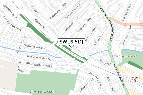 SW16 5DJ map - large scale - OS Open Zoomstack (Ordnance Survey)