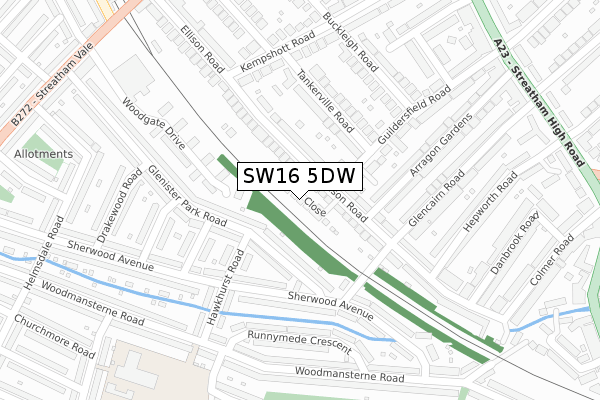 SW16 5DW map - large scale - OS Open Zoomstack (Ordnance Survey)