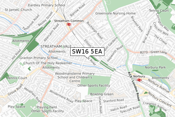 SW16 5EA map - small scale - OS Open Zoomstack (Ordnance Survey)