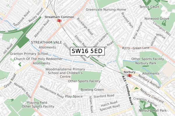 SW16 5ED map - small scale - OS Open Zoomstack (Ordnance Survey)