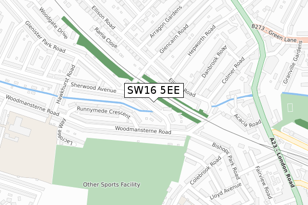 SW16 5EE map - large scale - OS Open Zoomstack (Ordnance Survey)