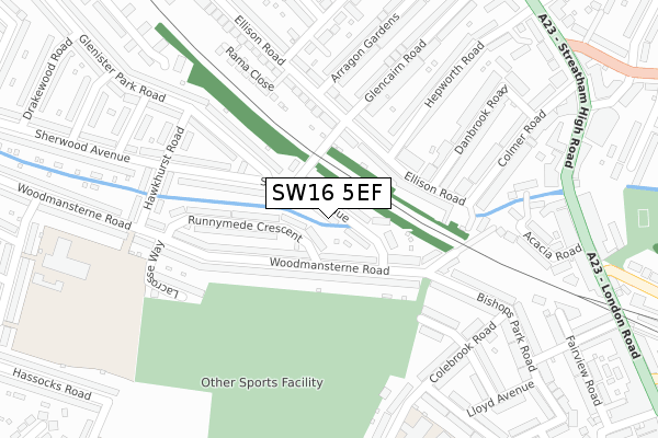 SW16 5EF map - large scale - OS Open Zoomstack (Ordnance Survey)