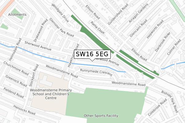 SW16 5EG map - large scale - OS Open Zoomstack (Ordnance Survey)