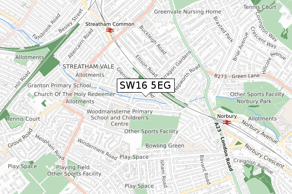 SW16 5EG map - small scale - OS Open Zoomstack (Ordnance Survey)