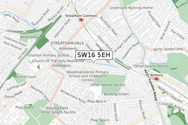 SW16 5EH map - small scale - OS Open Zoomstack (Ordnance Survey)