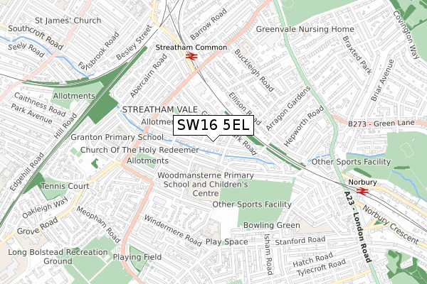 SW16 5EL map - small scale - OS Open Zoomstack (Ordnance Survey)