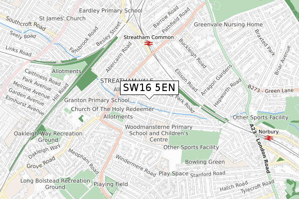 SW16 5EN map - small scale - OS Open Zoomstack (Ordnance Survey)