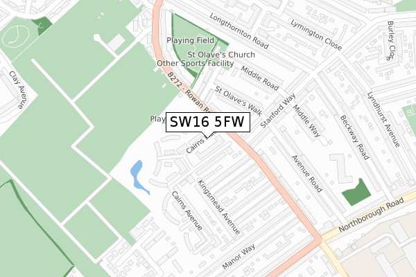 SW16 5FW map - large scale - OS Open Zoomstack (Ordnance Survey)