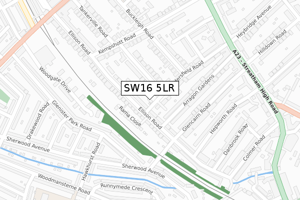 SW16 5LR map - large scale - OS Open Zoomstack (Ordnance Survey)