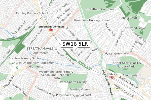 SW16 5LR map - small scale - OS Open Zoomstack (Ordnance Survey)