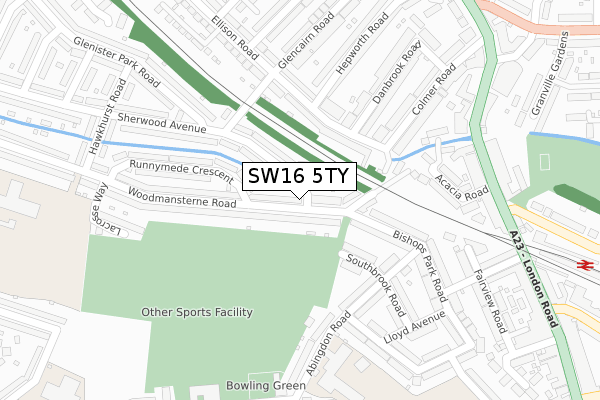 SW16 5TY map - large scale - OS Open Zoomstack (Ordnance Survey)