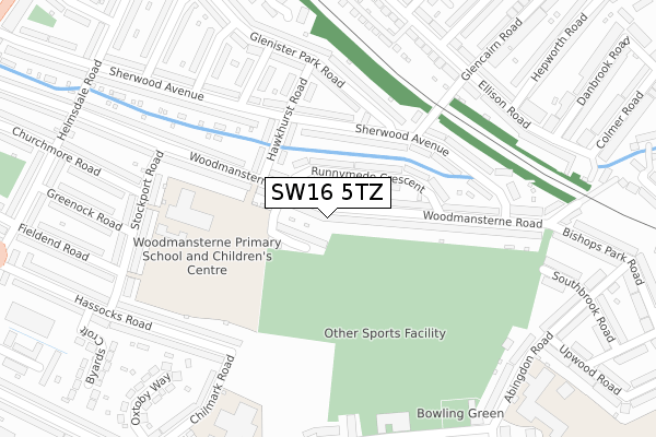 SW16 5TZ map - large scale - OS Open Zoomstack (Ordnance Survey)