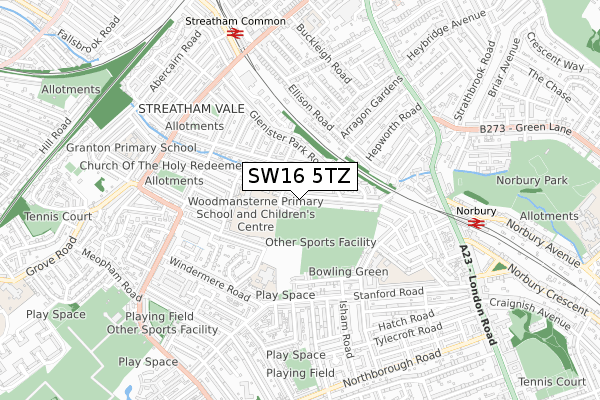 SW16 5TZ map - small scale - OS Open Zoomstack (Ordnance Survey)