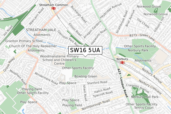 SW16 5UA map - small scale - OS Open Zoomstack (Ordnance Survey)