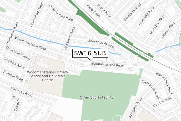 SW16 5UB map - large scale - OS Open Zoomstack (Ordnance Survey)