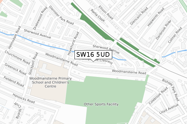 SW16 5UD map - large scale - OS Open Zoomstack (Ordnance Survey)