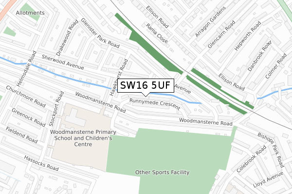 SW16 5UF map - large scale - OS Open Zoomstack (Ordnance Survey)