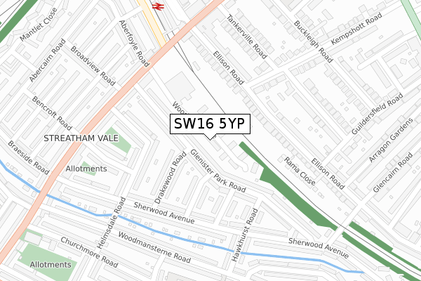 SW16 5YP map - large scale - OS Open Zoomstack (Ordnance Survey)