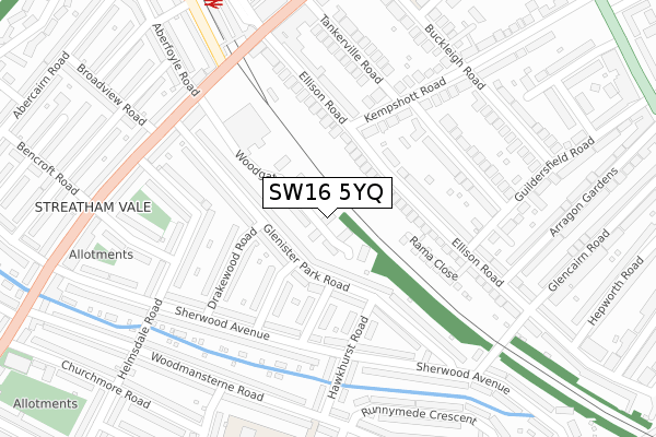 SW16 5YQ map - large scale - OS Open Zoomstack (Ordnance Survey)