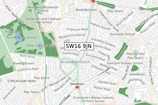SW16 9JN map - small scale - OS Open Zoomstack (Ordnance Survey)