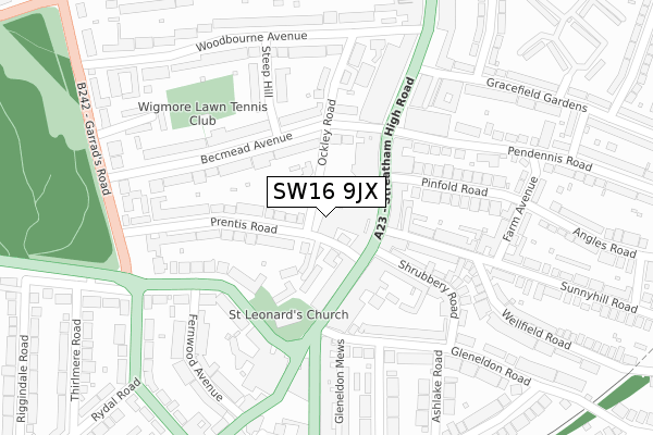 SW16 9JX map - large scale - OS Open Zoomstack (Ordnance Survey)