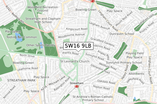 SW16 9LB map - small scale - OS Open Zoomstack (Ordnance Survey)