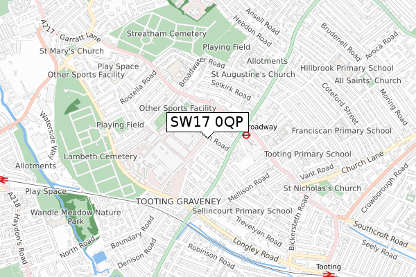 SW17 0QP map - small scale - OS Open Zoomstack (Ordnance Survey)