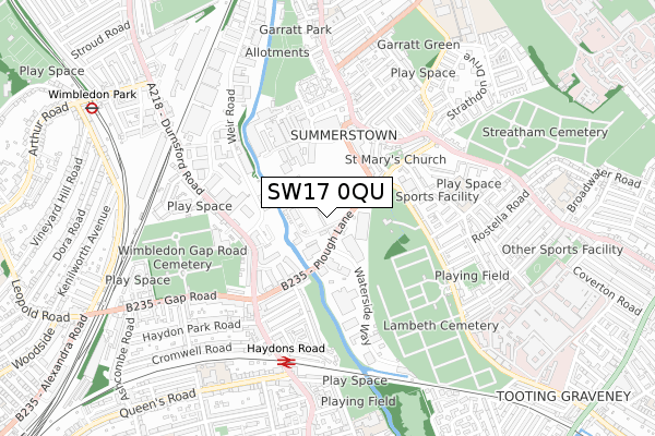 SW17 0QU map - small scale - OS Open Zoomstack (Ordnance Survey)