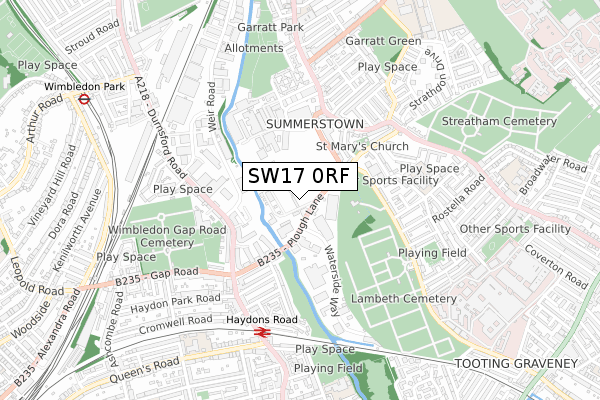 SW17 0RF map - small scale - OS Open Zoomstack (Ordnance Survey)