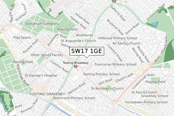 SW17 1GE map - small scale - OS Open Zoomstack (Ordnance Survey)