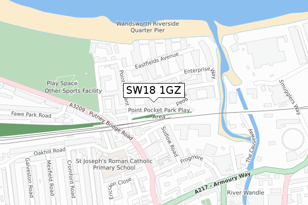 SW18 1GZ map - large scale - OS Open Zoomstack (Ordnance Survey)