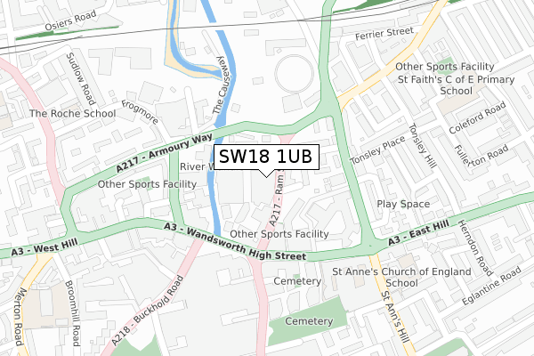 SW18 1UB map - large scale - OS Open Zoomstack (Ordnance Survey)