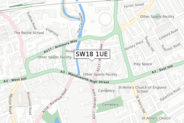 SW18 1UE map - large scale - OS Open Zoomstack (Ordnance Survey)