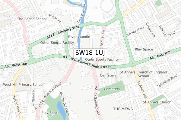 SW18 1UJ map - large scale - OS Open Zoomstack (Ordnance Survey)