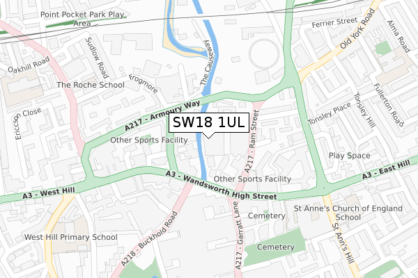 SW18 1UL map - large scale - OS Open Zoomstack (Ordnance Survey)