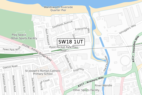 SW18 1UT map - large scale - OS Open Zoomstack (Ordnance Survey)