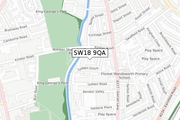 SW18 9QA map - large scale - OS Open Zoomstack (Ordnance Survey)