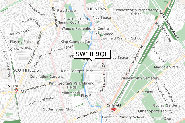 SW18 9QE map - small scale - OS Open Zoomstack (Ordnance Survey)